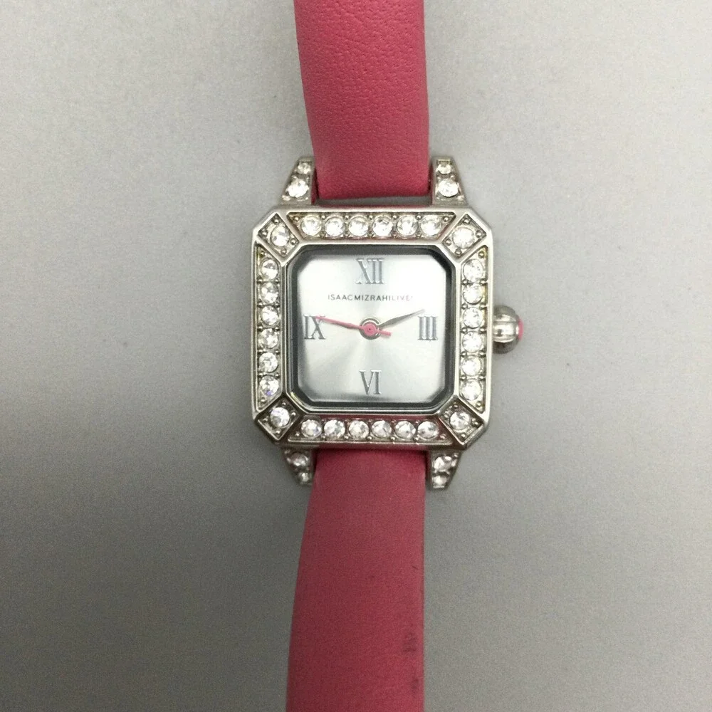 Isaac Mizrahi Live Womens Watch 21mm Silver Tone Pink Leather New Battery